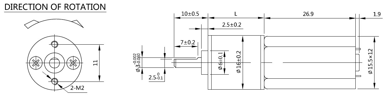 dessin dimensionnel du moteur &agrave; engrenages &agrave; courant continu
