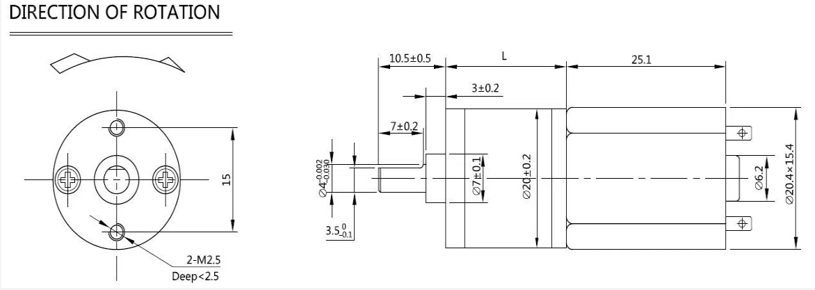 Dessin dimensionnel du micro-moteur &agrave; engrenages CC