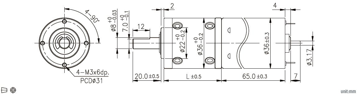 Dessin dimensionnel du moteur &agrave; engrenages plan&eacute;taires