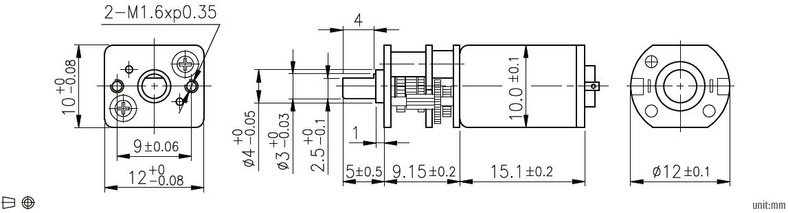 Dessin dimensionnel du moteur &agrave; engrenage droit cc, 