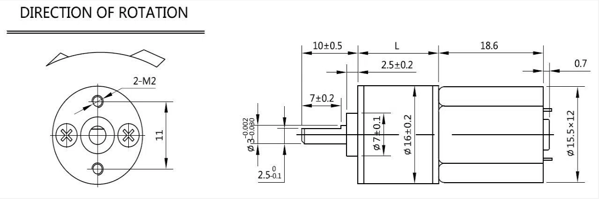 Dessin dimensionnel du moteur &agrave; engrenages &agrave; courant continu de 16 mm