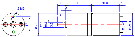 Dessin dimensionnel du moteur &agrave; engrenages &agrave; courant continu de 25 mm 