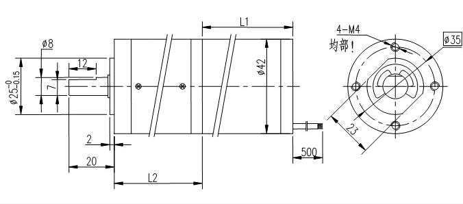 Dessin technique du moteur &agrave; engrenages cc sans balais rond de 42 mm