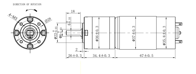 Dessin dimensionnel du moteur &agrave; engrenages plan&eacute;taires