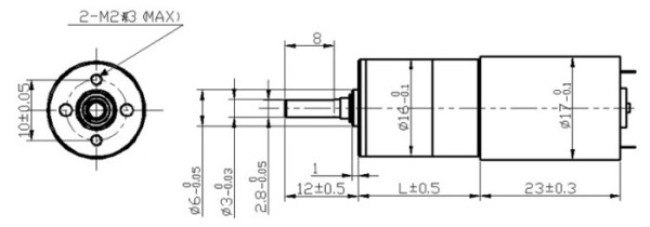 Dessin dimensionnel du moteur &agrave; engrenages plan&eacute;taires de 16 mm