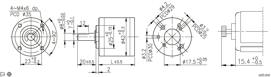 Dimensions m&eacute;caniques du r&eacute;ducteur plan&eacute;taire 42 mm
