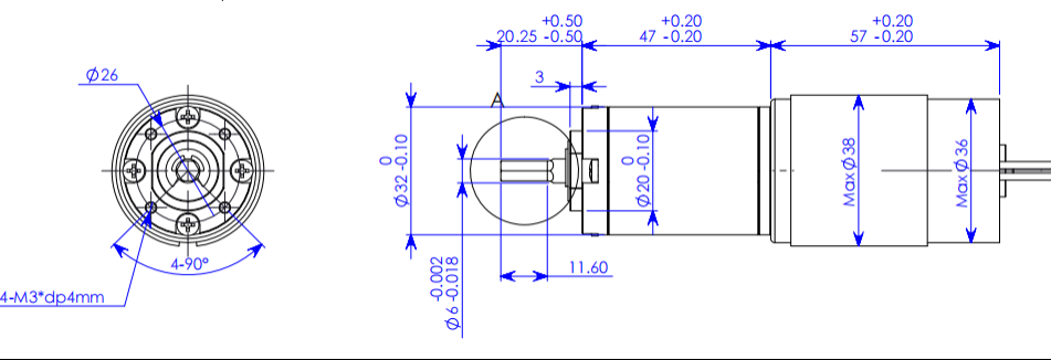 Plan dimensionnel du motor&eacute;ducteur automatique pour auvent Planet