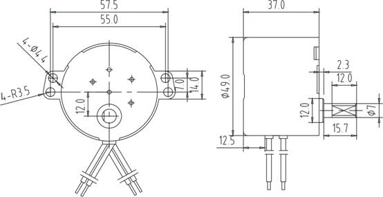 Dimensions m&eacute;caniques du moteur synchrone 24 V CA