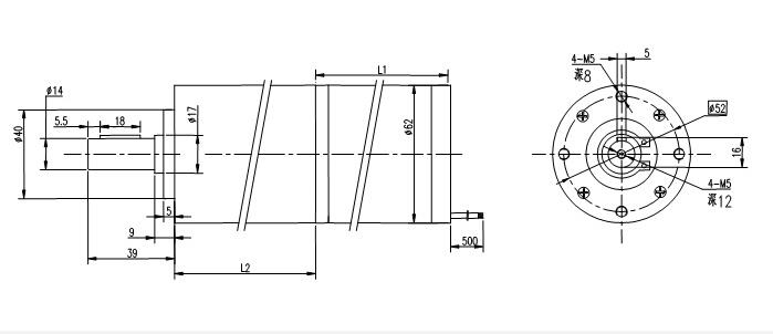Dessin dimensionnel du moteur &agrave; engrenages bldc 62 mm