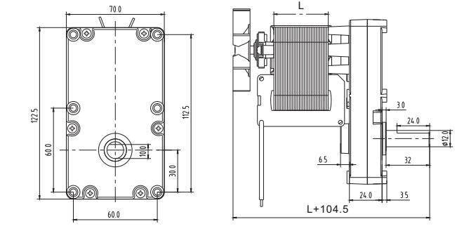 Dimensions m&eacute;caniques du moteur &agrave; p&ocirc;le ombr&eacute; AC de 70 mm