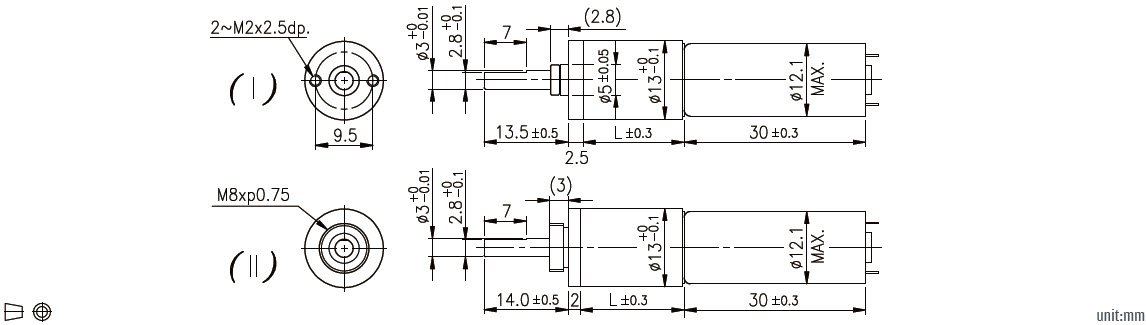 Dessin dimensionnel du moteur &agrave; engrenages &agrave; courant continu de 13 mm