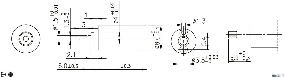 Dimensions m&eacute;caniques du r&eacute;ducteur plan&eacute;taire 8 mm